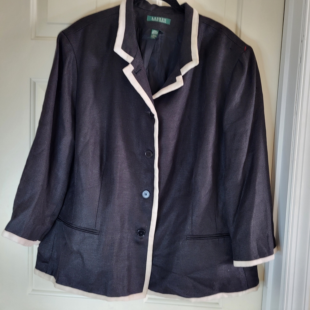 Ralph Lauren Black Linen Blazer with Cream Trim 22W